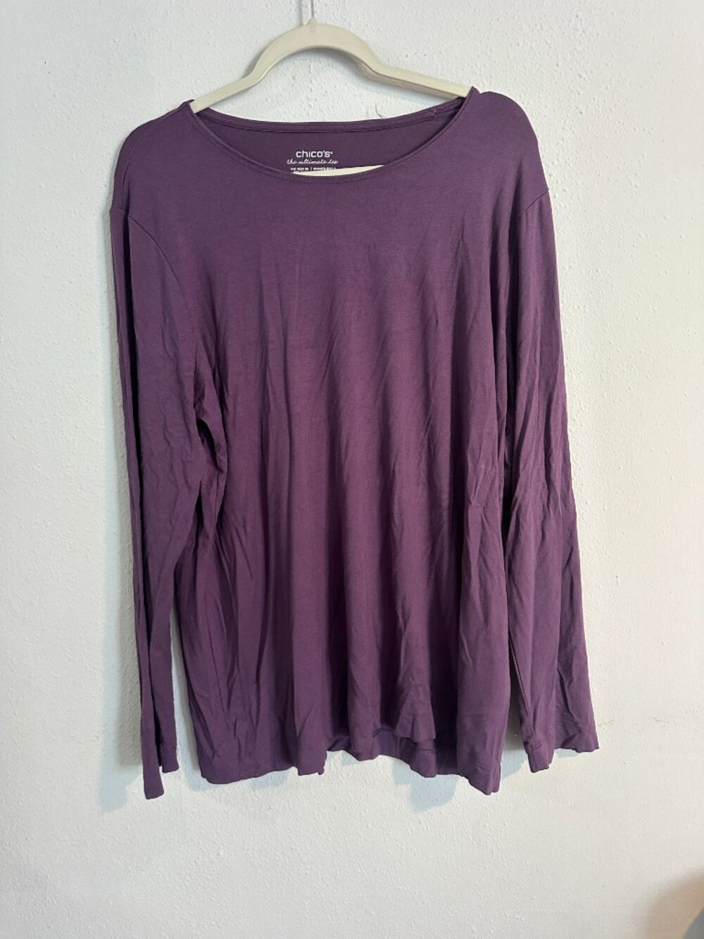 Chico’s Ultimate Tee Purple Long Sleeve Top Size XL (Chico’s 3) Rayon Stretch - Picture 2 of 7
